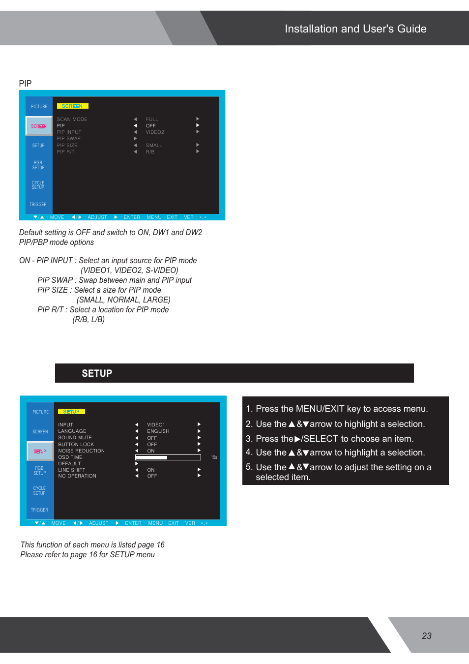 Installation and user's guide, Setup | Eneo VMC-32LEDM User Manual | Page 23 / 36