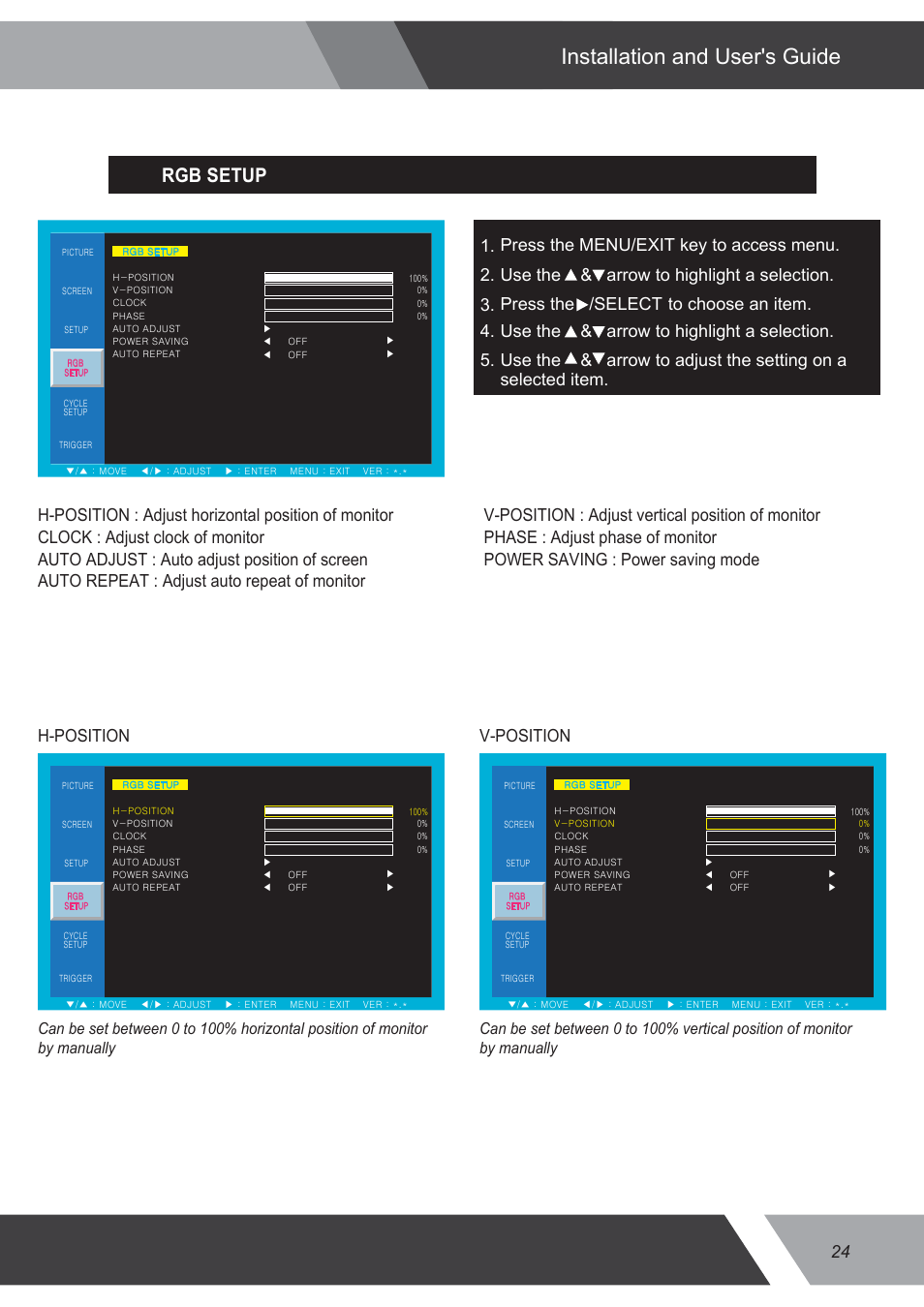 Installation and user's guide, Rgb setup | Eneo VMC-32LEDM User Manual | Page 24 / 36