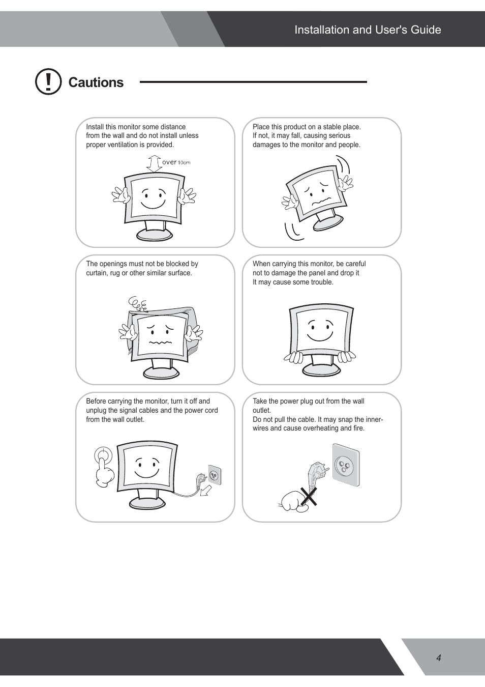 Cautions, Installation and user's guide | Eneo VMC-32LEDM User Manual | Page 4 / 36