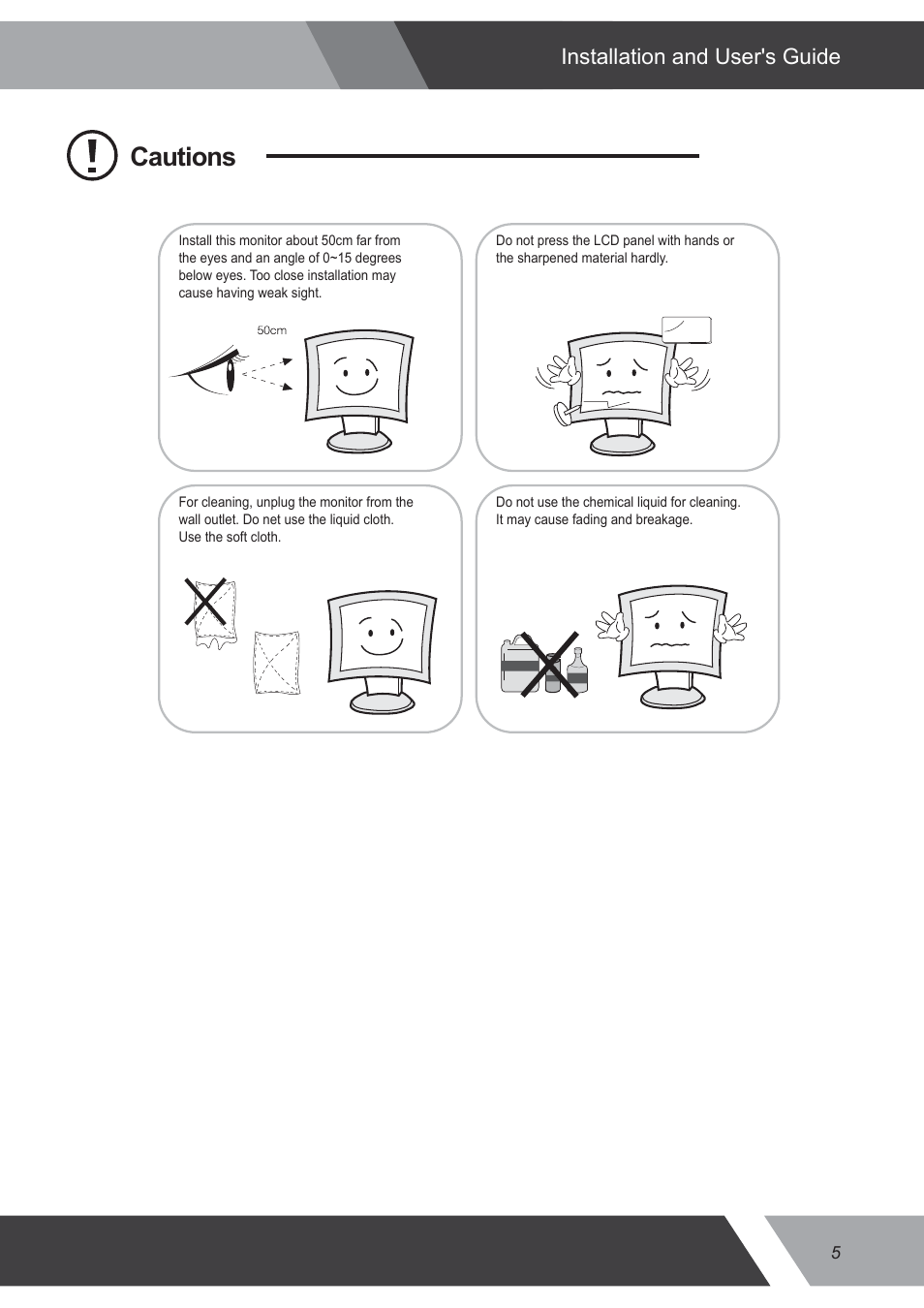 Cautions, Installation and user's guide | Eneo VMC-32LEDM User Manual | Page 5 / 36