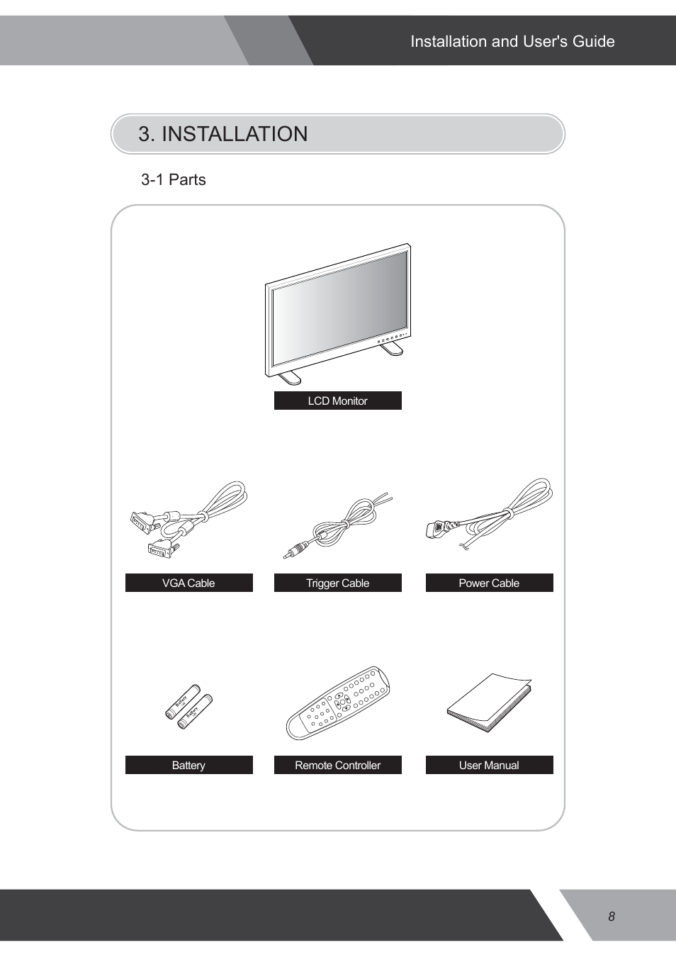 Installation, 1 parts, Installation and user's guide | Eneo VMC-32LEDM User Manual | Page 8 / 36