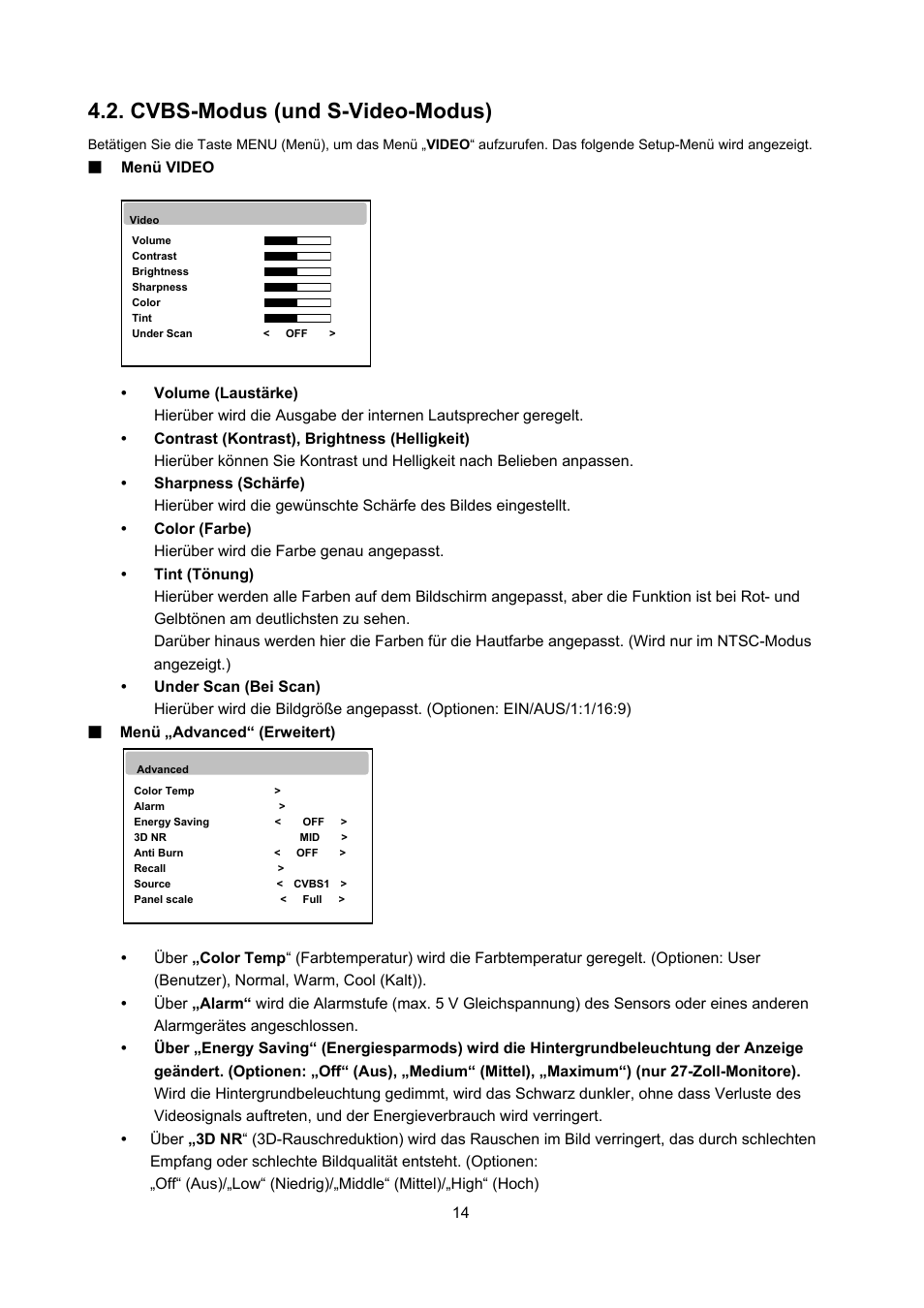 Cvbs-modus (und s-video-modus) | Eneo VMC-27LED User Manual | Page 14 / 60