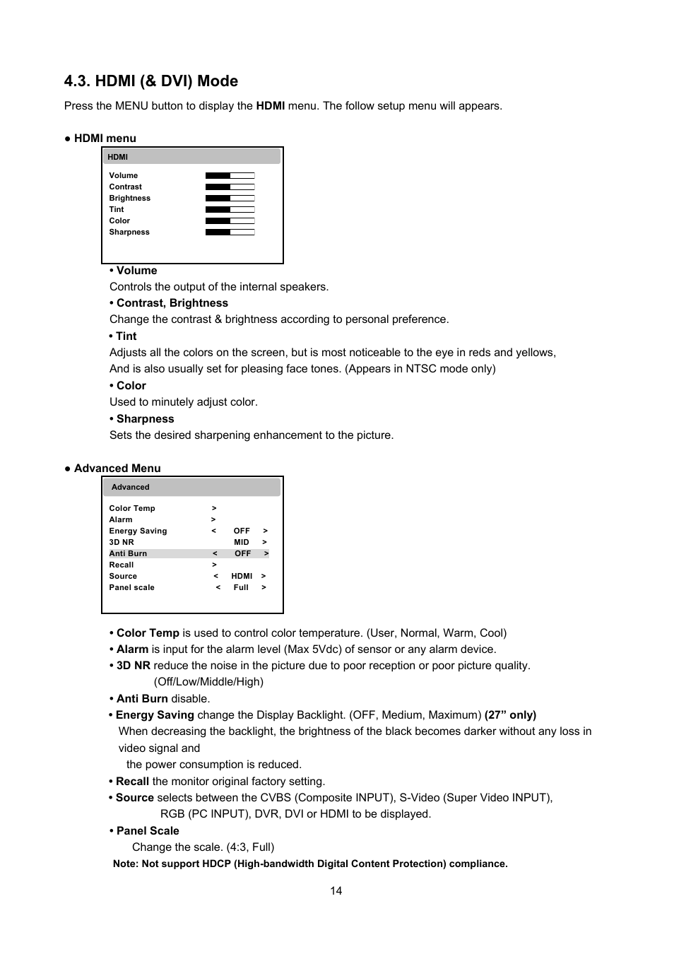 Hdmi (& dvi) mode | Eneo VMC-27LED User Manual | Page 34 / 60