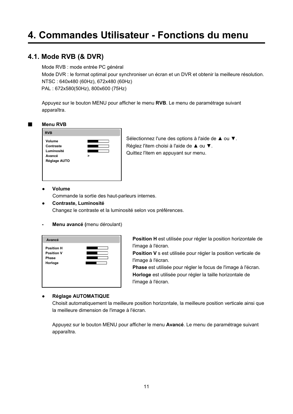 Commandes utilisateur - fonctions du menu, Mode rvb (& dvr) | Eneo VMC-27LED User Manual | Page 49 / 60