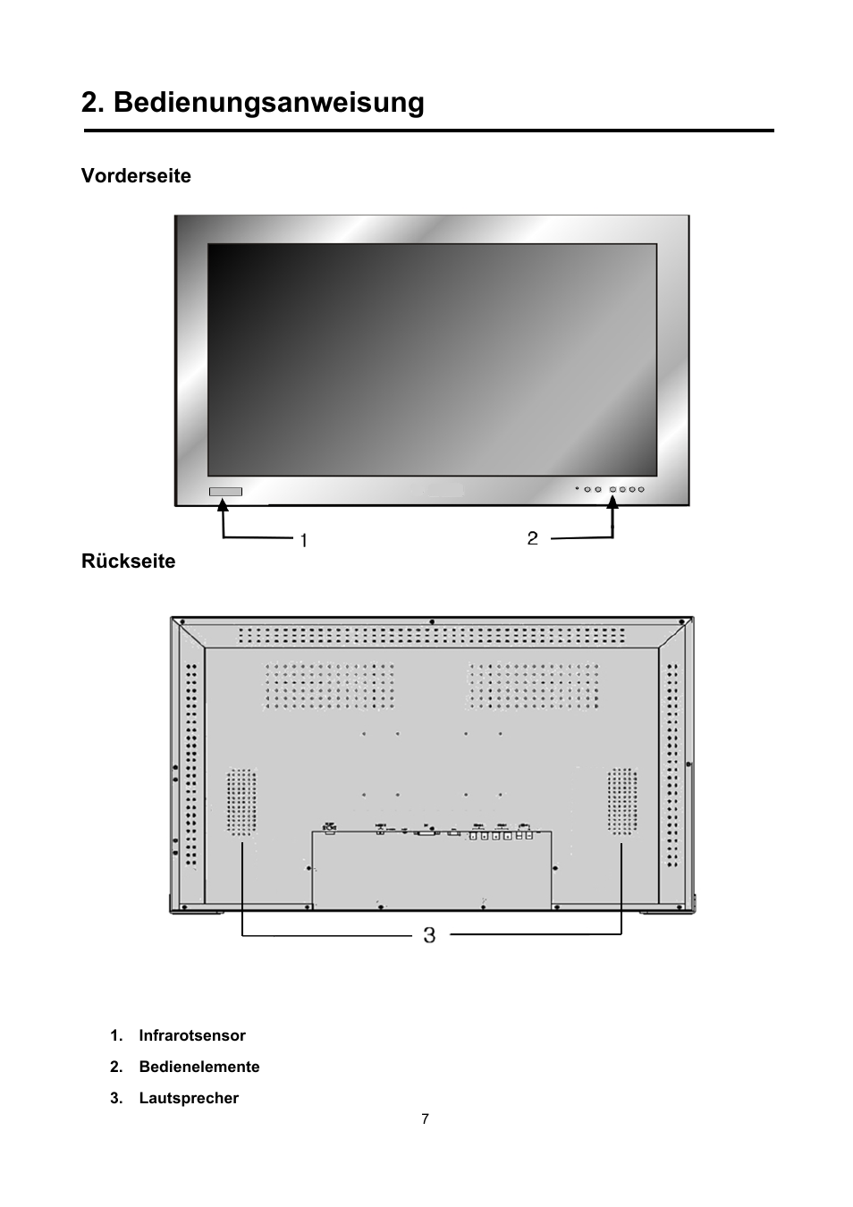 Bedienungsanweisung, Vorderseite, Rückseite | Eneo VMC-27LED User Manual | Page 7 / 60