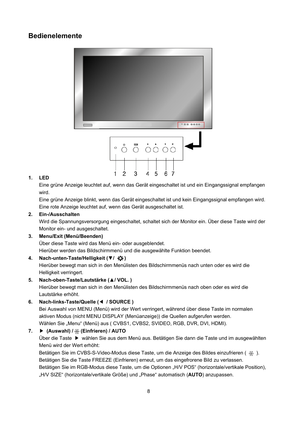 Bedienelemente | Eneo VMC-27LED User Manual | Page 8 / 60