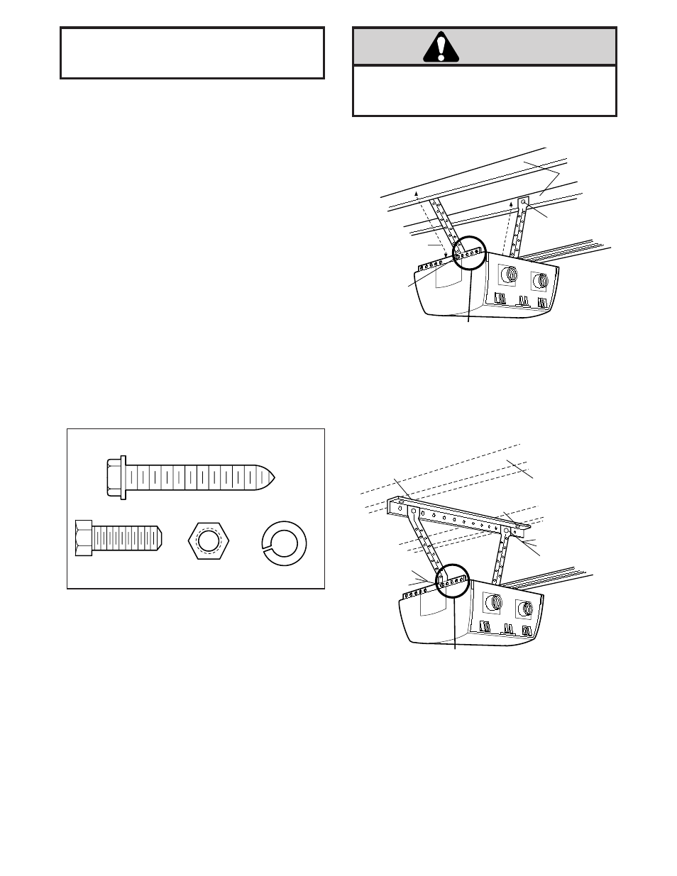 Hang the opener, Warning, Installation step 6 | Figure 1 figure 2 | Chamberlain 9902 User Manual | Page 20 / 40