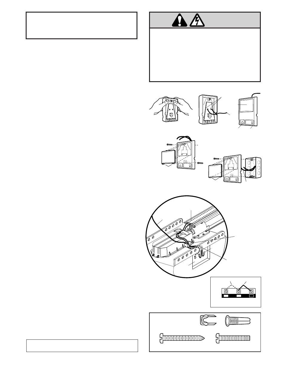 Install door control, Warning, Installation step 7 | Install the door control and connect all wiring, Figure 3, Figure 2, Figure 1, Hardware shown actual size | Chamberlain 9902 User Manual | Page 21 / 40