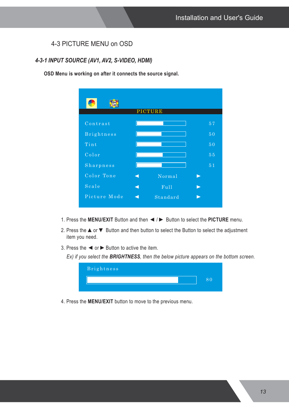 3-1 input source (av1, av2, s-video, hdmi) | Eneo VMC-17LEDOPC4 B User Manual | Page 13 / 20