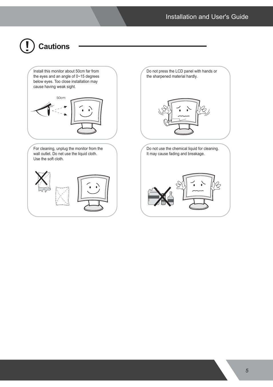 Cautions, Installation and user's guide | Eneo VMC-17LEDOPC4 B User Manual | Page 5 / 20