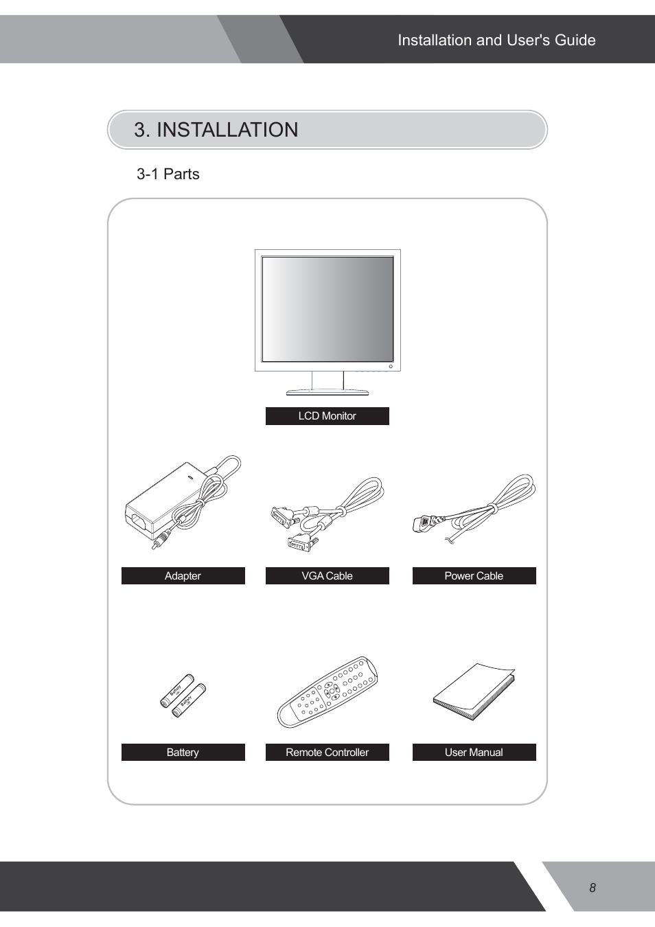 Installation, Installation and user's guide, 1 parts | Eneo VMC-17LEDOPC4 B User Manual | Page 8 / 20