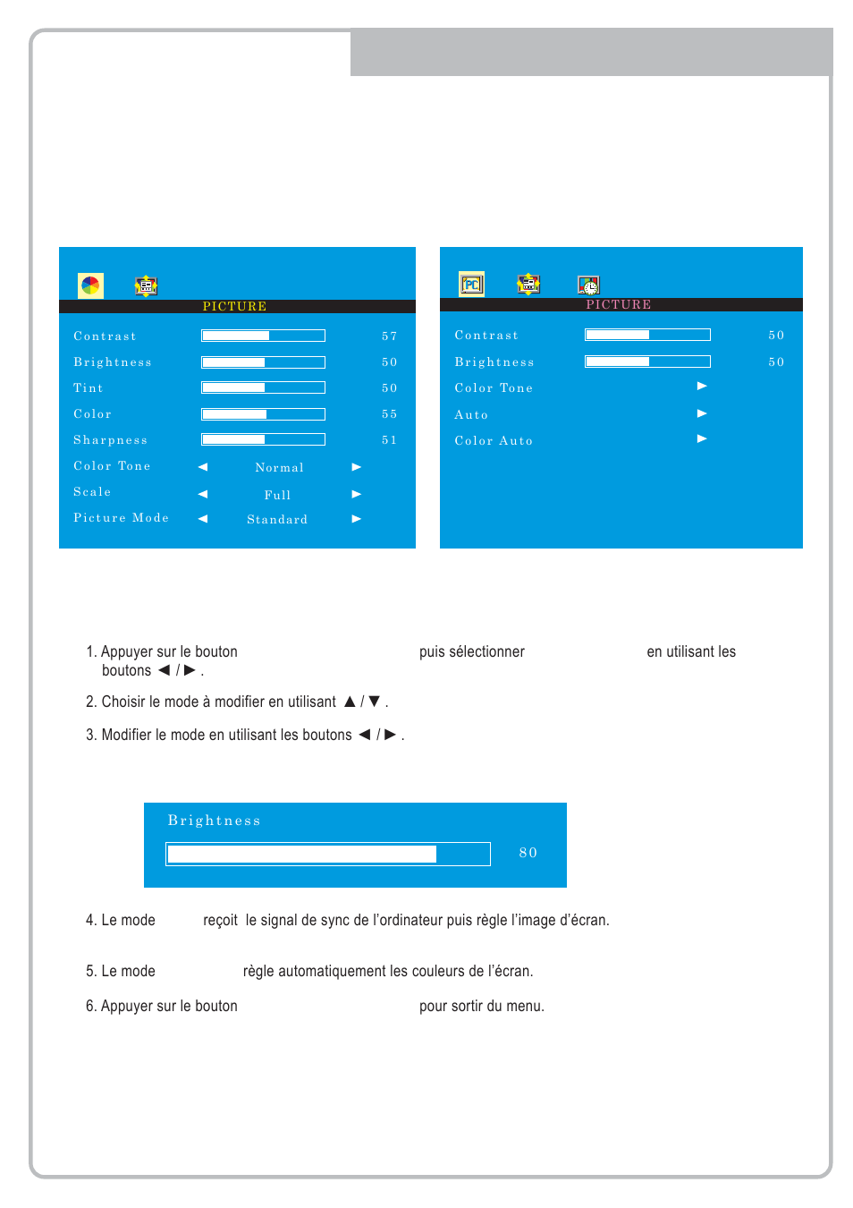 Picture menu, Pc mode only, Av1/2, s-video & hdmi mode | Eneo VMC-17LCDM User Manual | Page 21 / 40