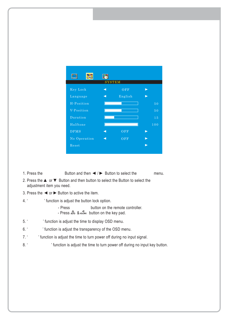 System menu | Eneo VMC-17LCDM User Manual | Page 6 / 40