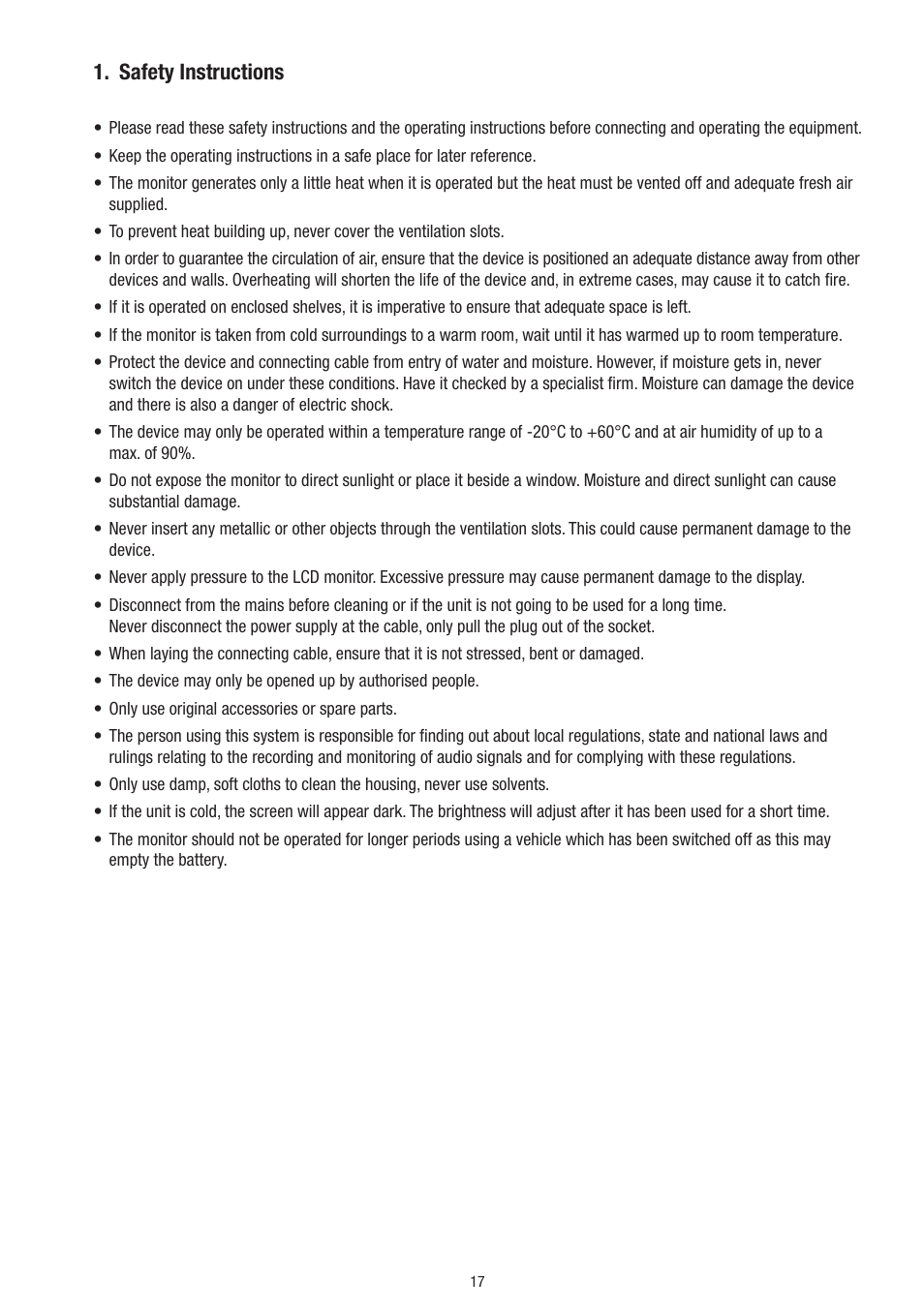 Safety instructions | Eneo VMC-10.4LED-CP User Manual | Page 17 / 56