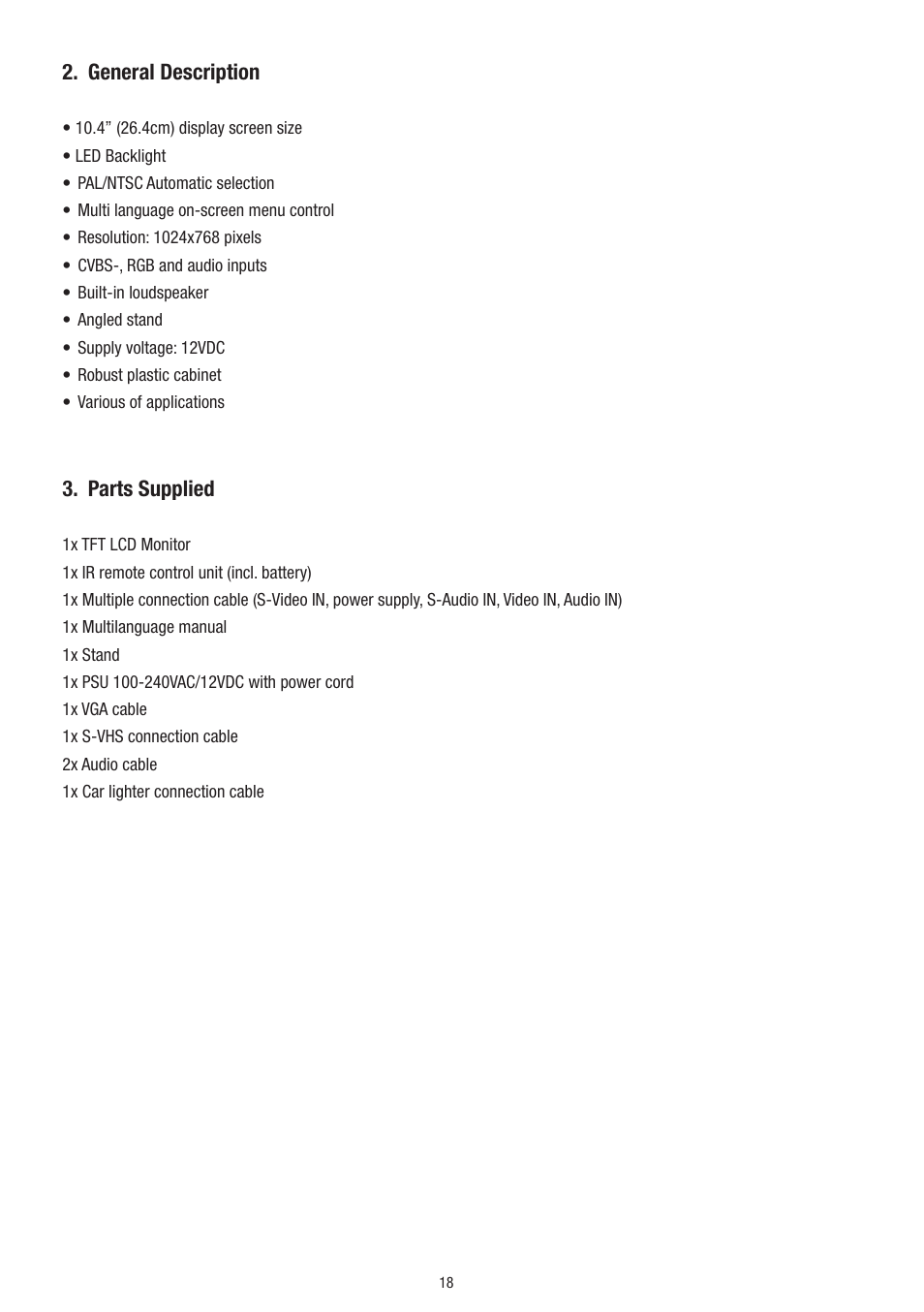 General description, Parts supplied | Eneo VMC-10.4LED-CP User Manual | Page 18 / 56