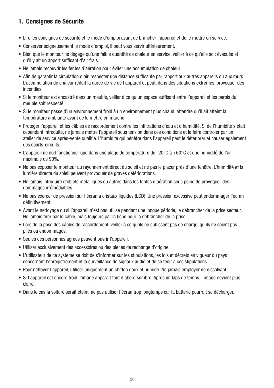 Consignes de sécurité | Eneo VMC-10.4LED-CP User Manual | Page 30 / 56