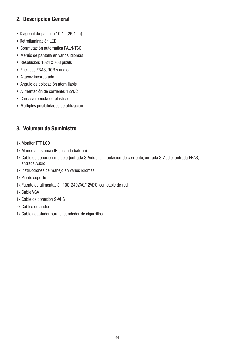 Descripción general, Volumen de suministro | Eneo VMC-10.4LED-CP User Manual | Page 44 / 56