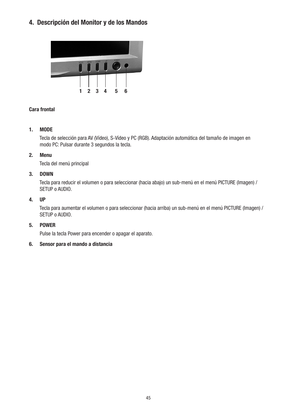 Descripción del monitor y de los mandos | Eneo VMC-10.4LED-CP User Manual | Page 45 / 56