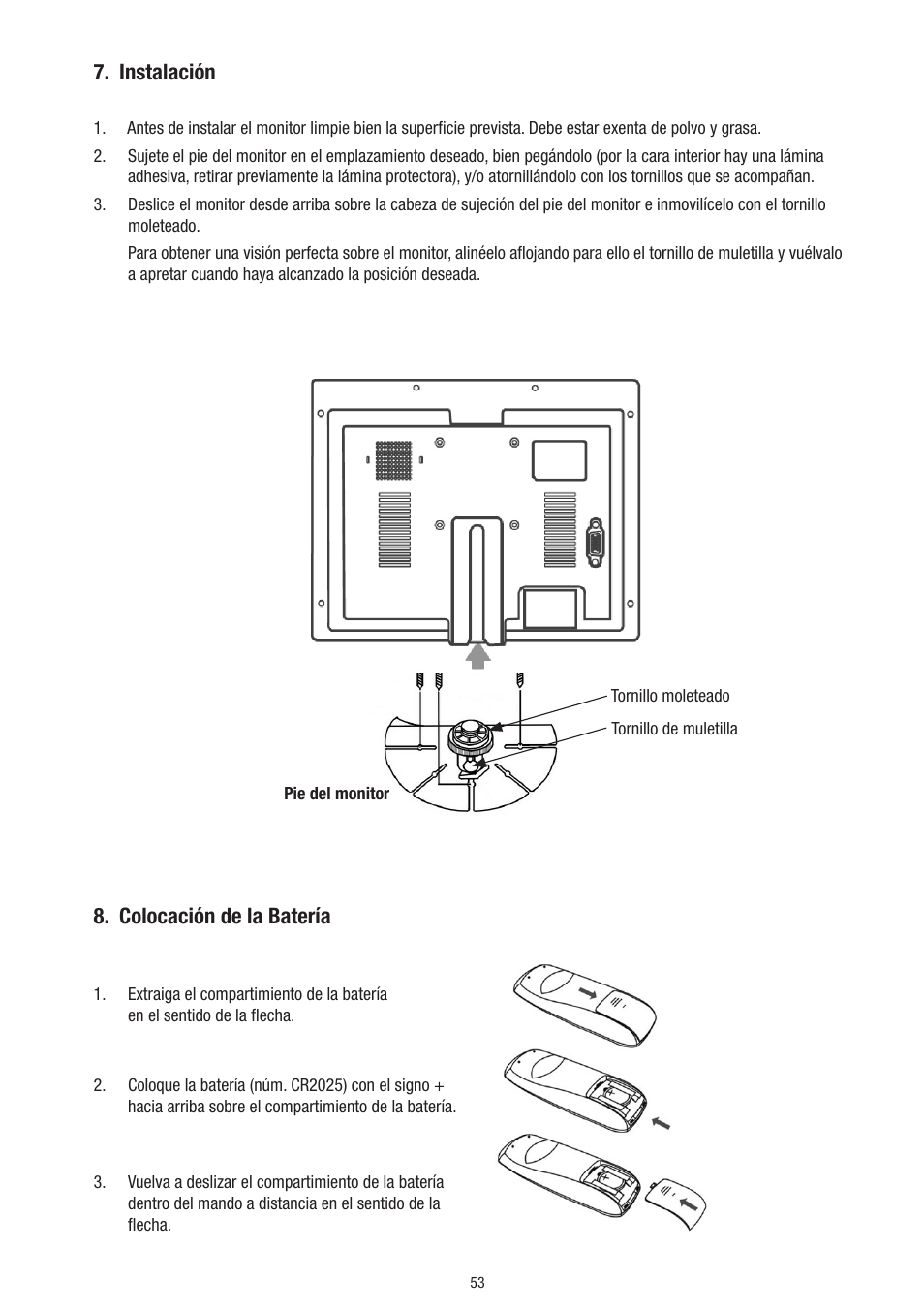 Instalación, Colocación de la batería | Eneo VMC-10.4LED-CP User Manual | Page 53 / 56