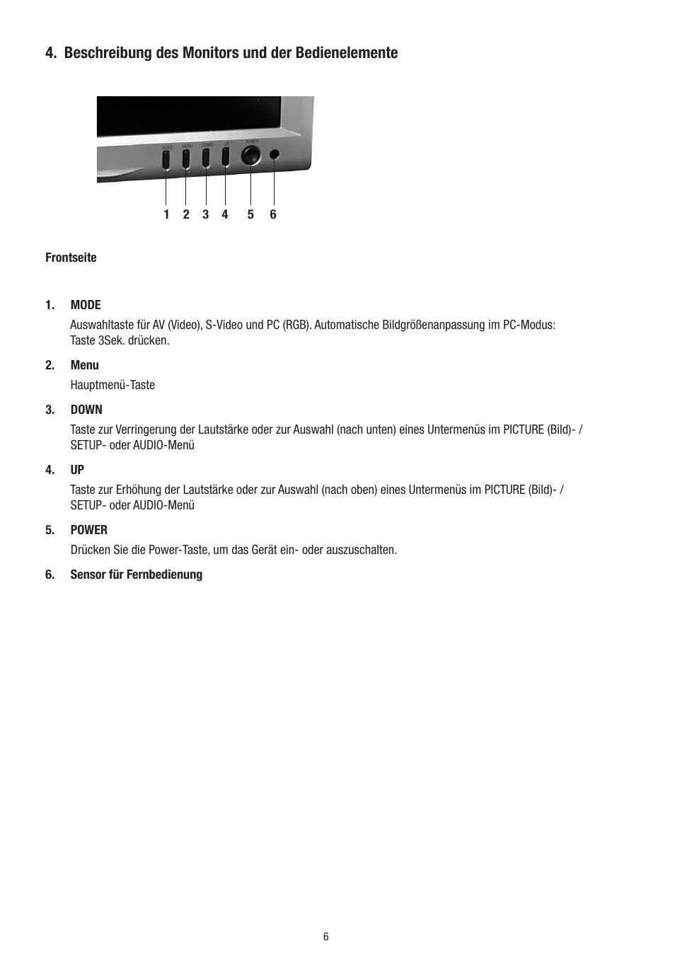 Beschreibung des monitors und der bedienelemente | Eneo VMC-10.4LED-CP User Manual | Page 6 / 56