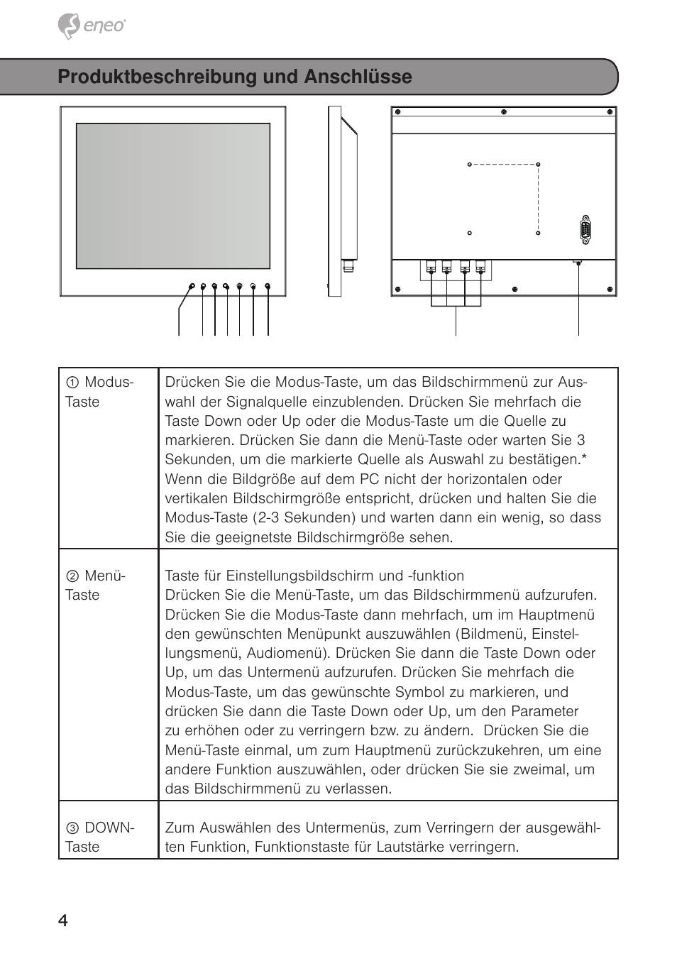 Produktbeschreibung und anschlüsse | Eneo VMC-10.4LED-CM User Manual | Page 4 / 56