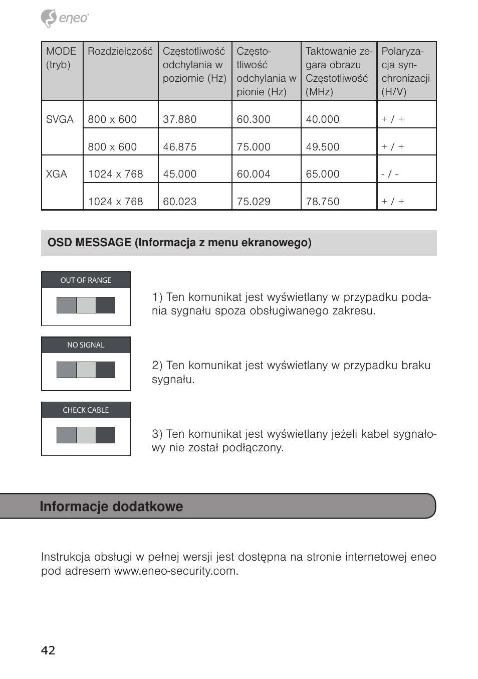 Informacje dodatkowe | Eneo VMC-10.4LED-CM User Manual | Page 42 / 56