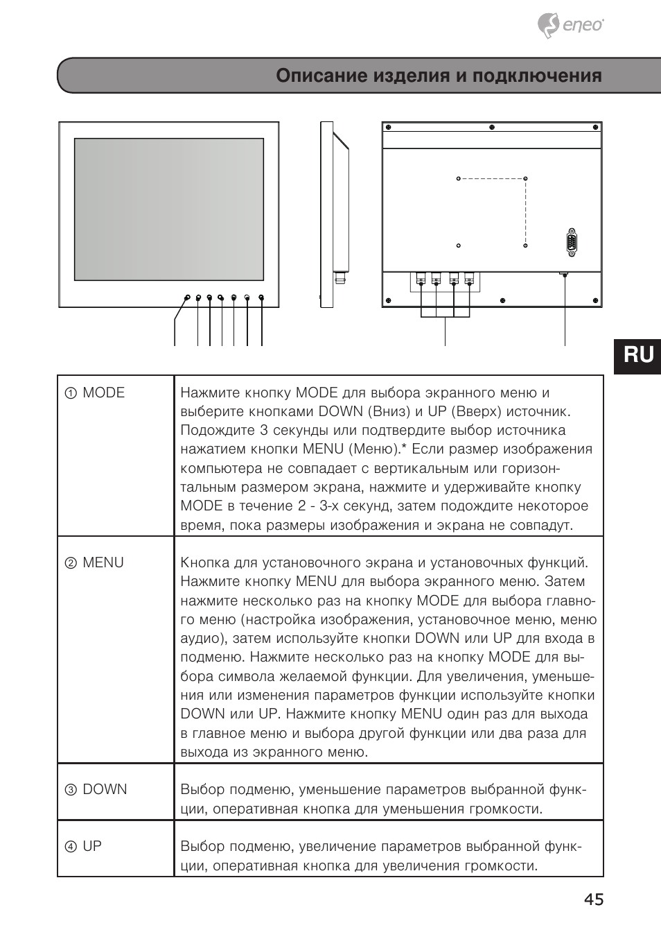 De en fr pl ru, Описание изделия и подключения | Eneo VMC-10.4LED-CM User Manual | Page 45 / 56