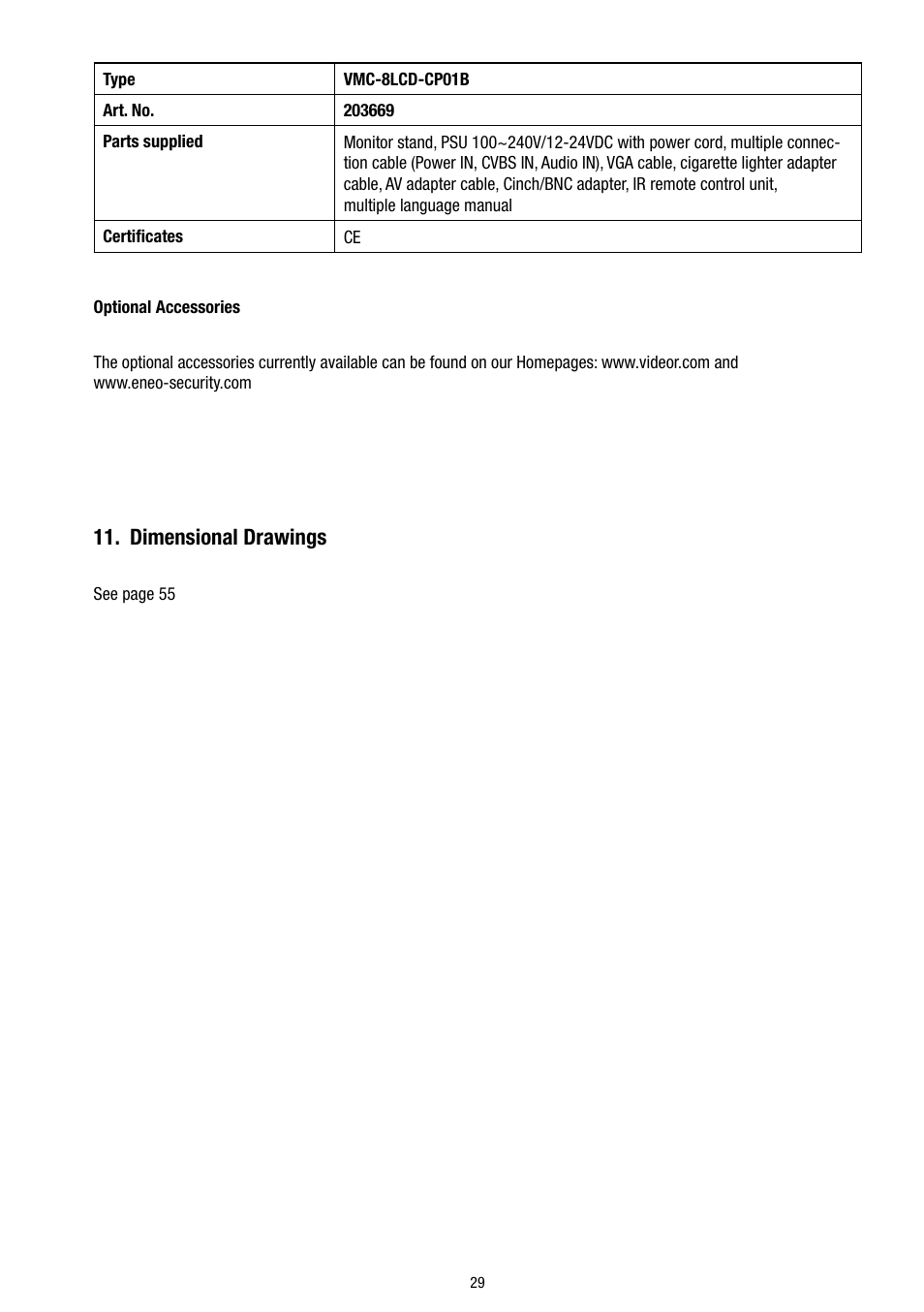 Dimensional drawings | Eneo VMC-8LCD-CP01B User Manual | Page 29 / 56