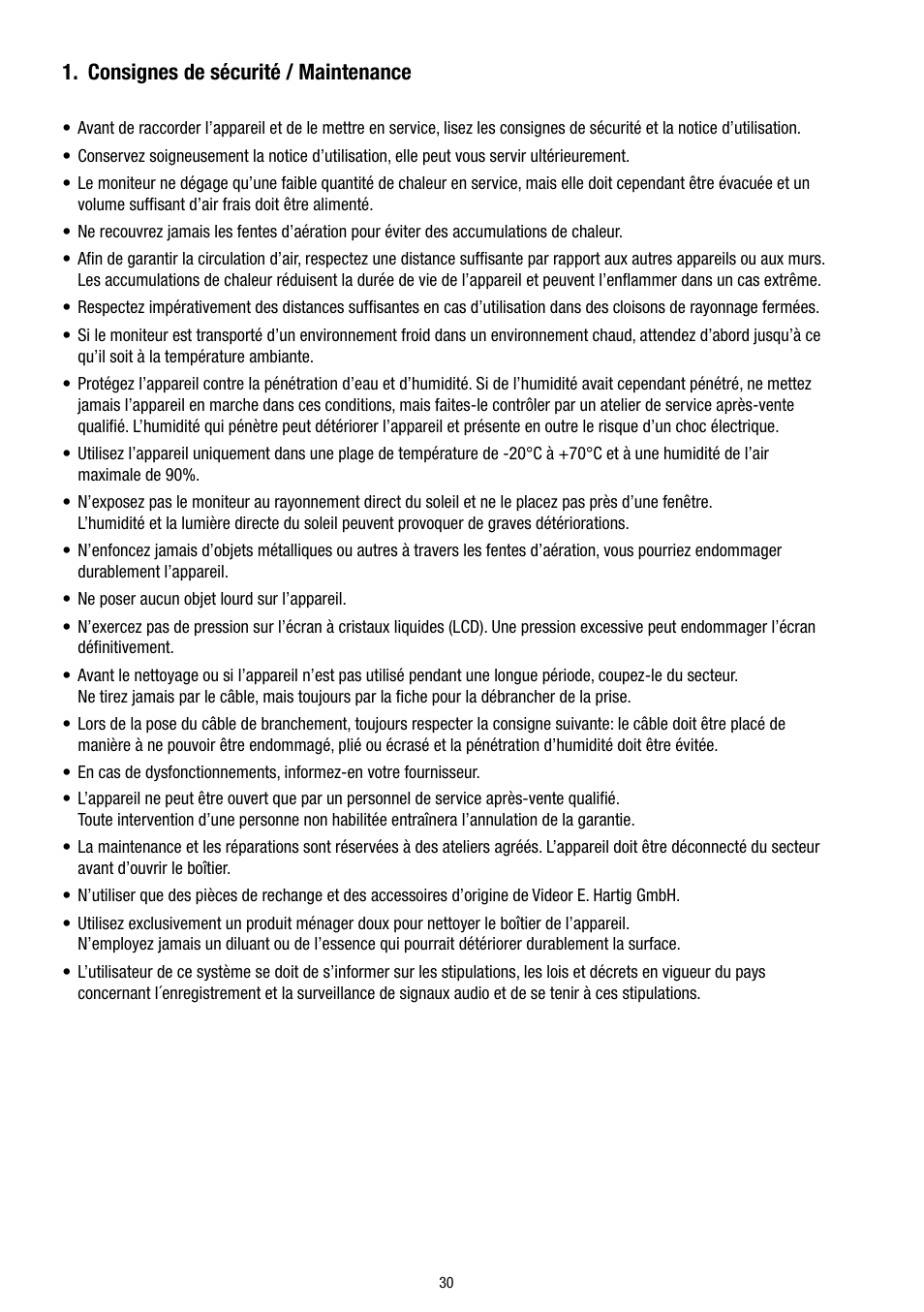 Consignes de sécurité / maintenance | Eneo VMC-8LCD-CP01B User Manual | Page 30 / 56