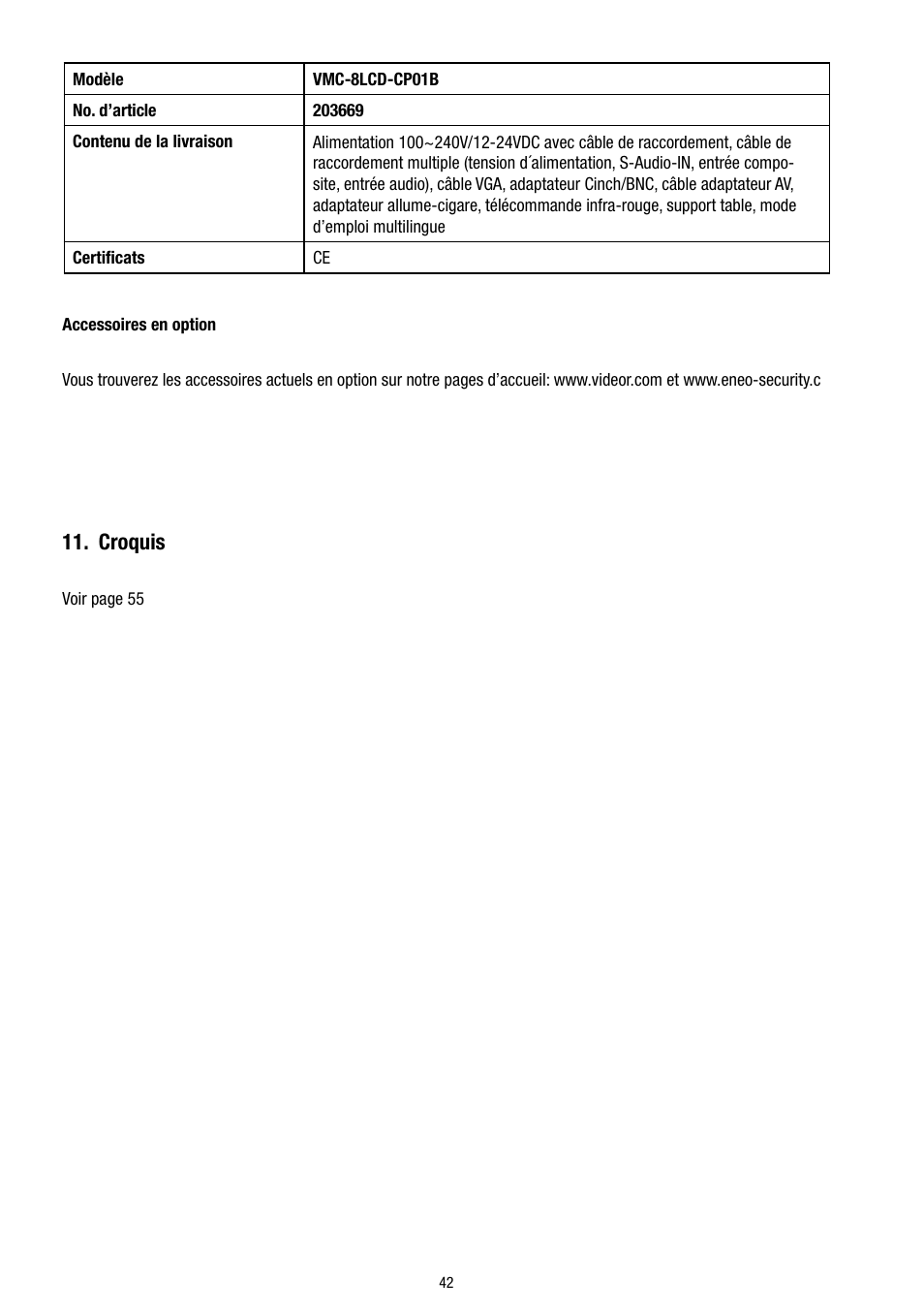 Croquis | Eneo VMC-8LCD-CP01B User Manual | Page 42 / 56