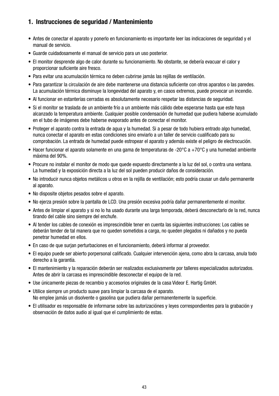 Instrucciones de seguridad / mantenimiento | Eneo VMC-8LCD-CP01B User Manual | Page 43 / 56