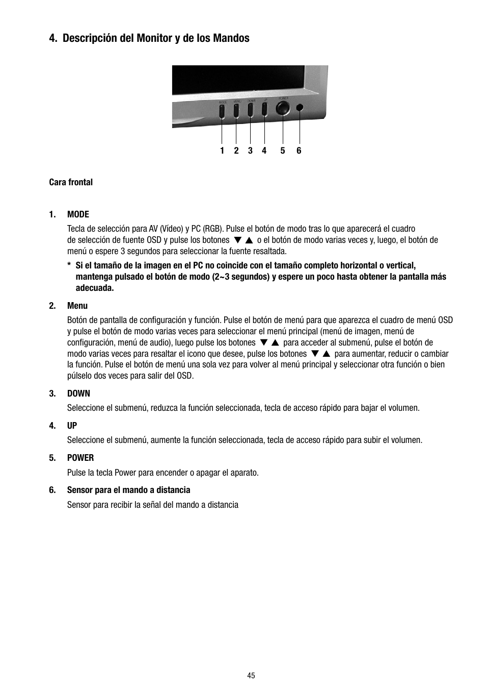 Descripción del monitor y de los mandos | Eneo VMC-8LCD-CP01B User Manual | Page 45 / 56