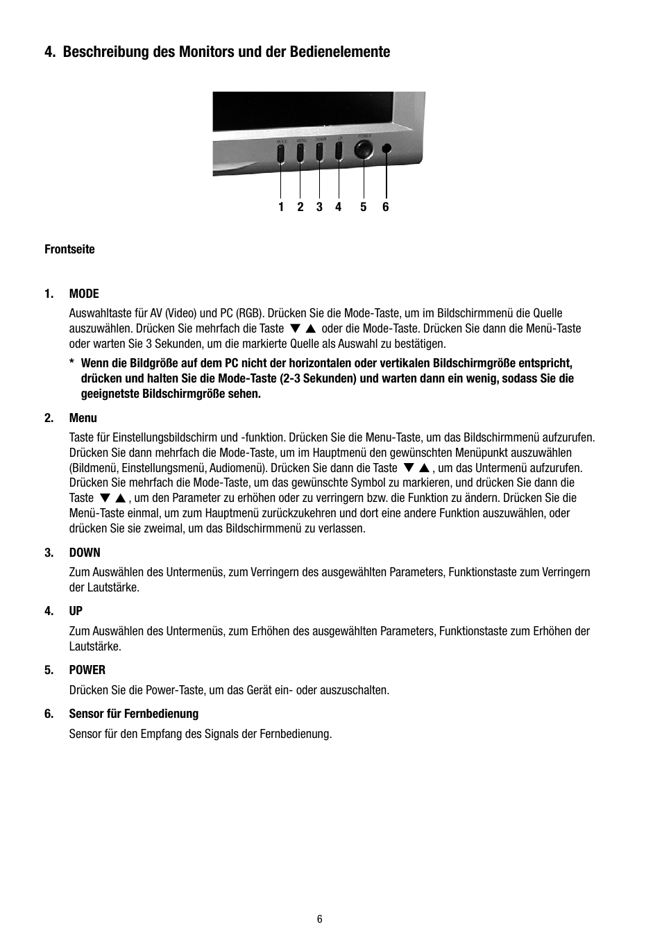 Beschreibung des monitors und der bedienelemente | Eneo VMC-8LCD-CP01B User Manual | Page 6 / 56