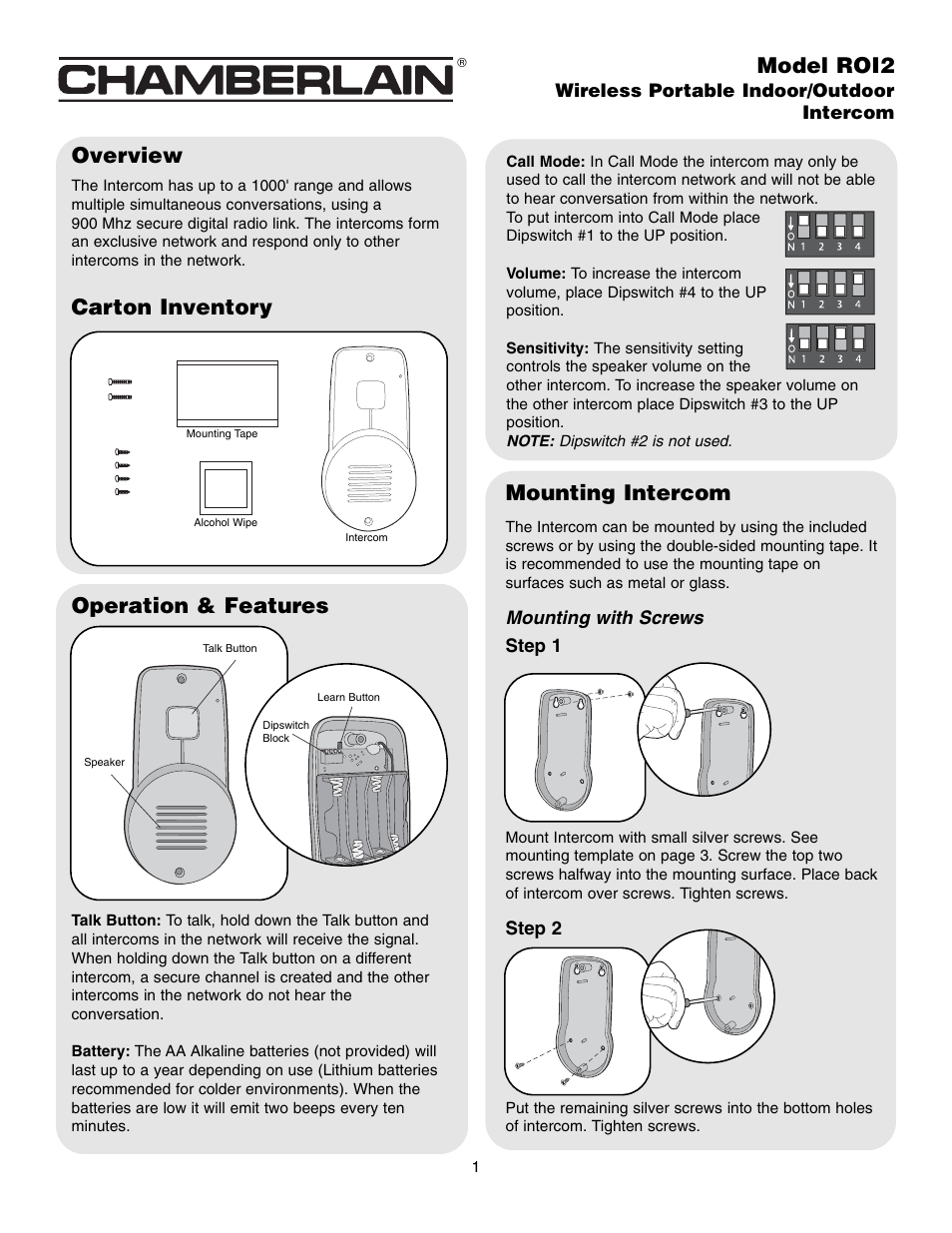 Chamberlain ROI2 User Manual | 4 pages