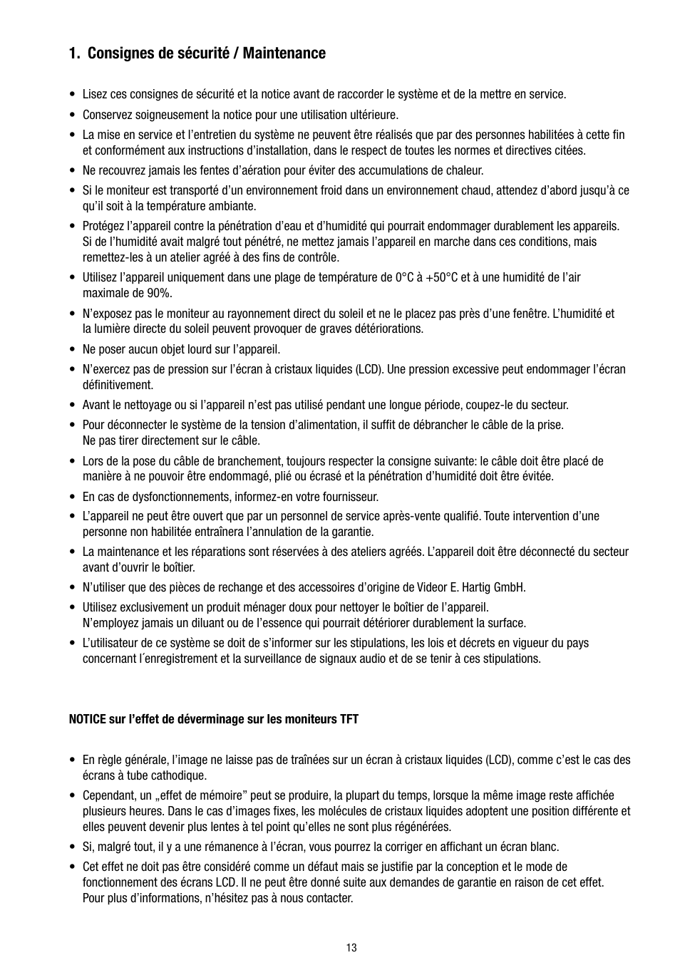 Consignes de sécurité / maintenance | Eneo VMC-5.6/2S-LCD User Manual | Page 13 / 24
