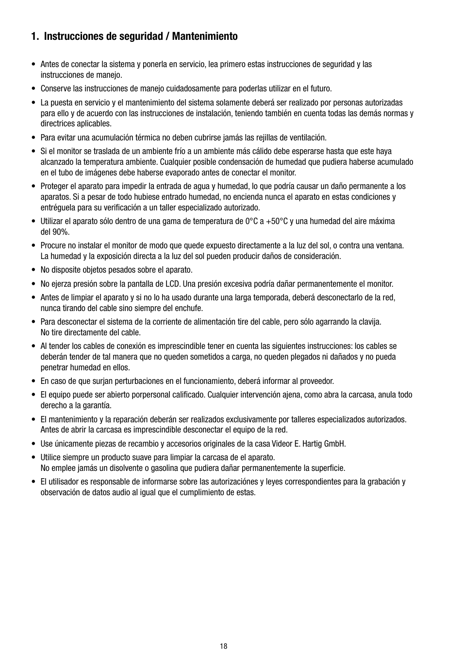 Instrucciones de seguridad / mantenimiento | Eneo VMC-5.6/2S-LCD User Manual | Page 18 / 24