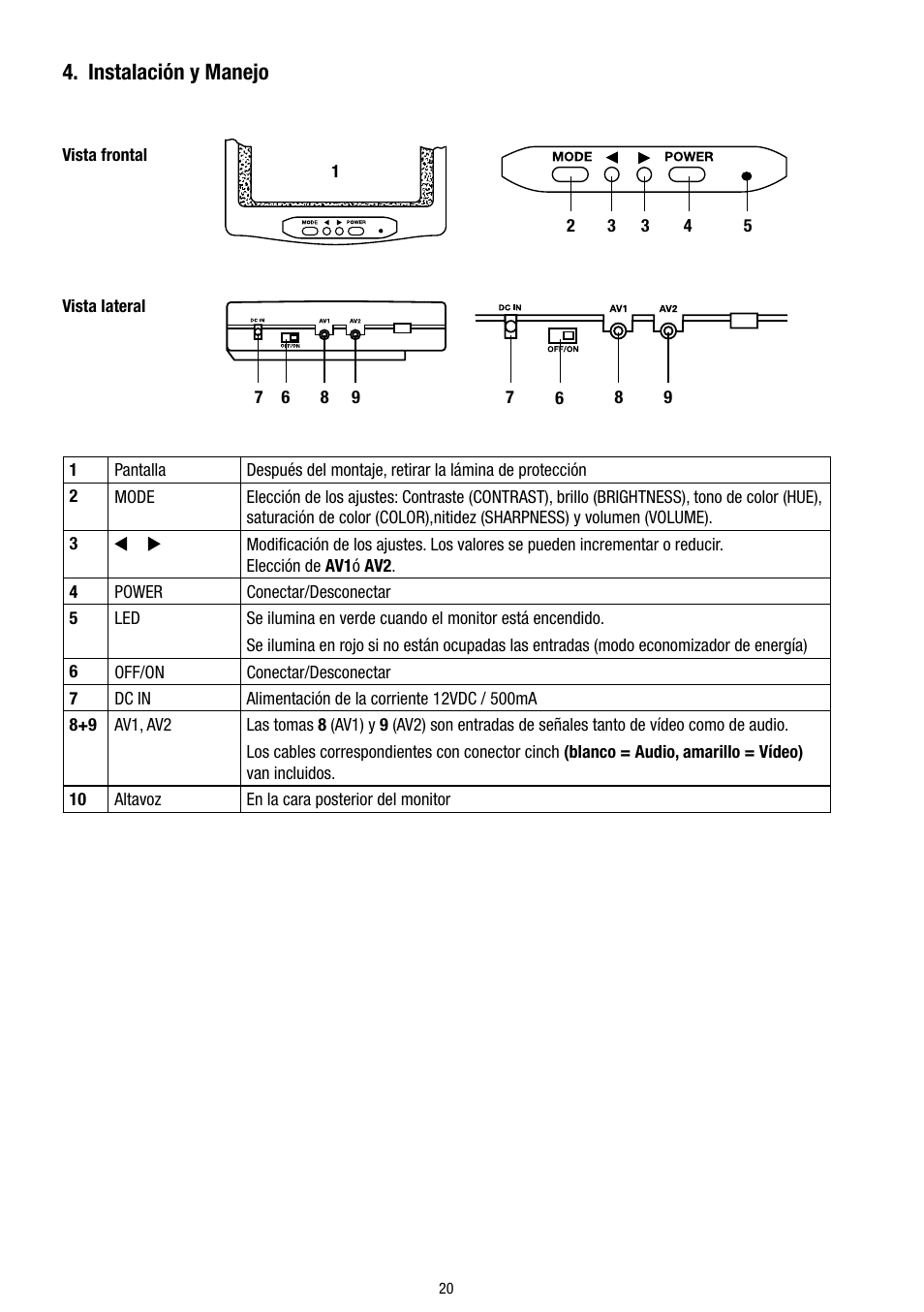 Instalación y manejo | Eneo VMC-5.6/2S-LCD User Manual | Page 20 / 24