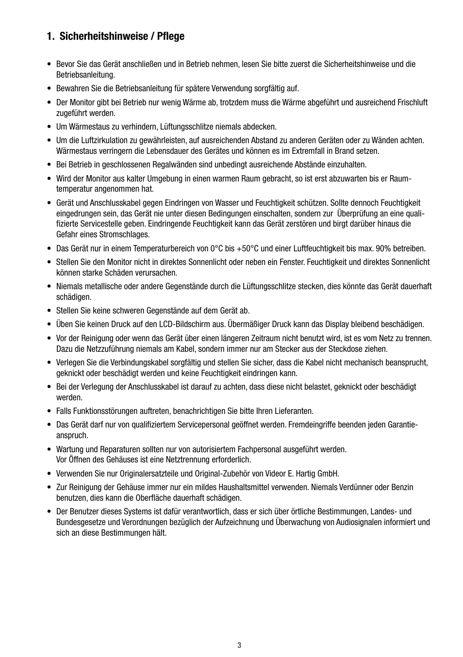 Sicherheitshinweise / pflege | Eneo VMC-5.6/2S-LCD User Manual | Page 3 / 24