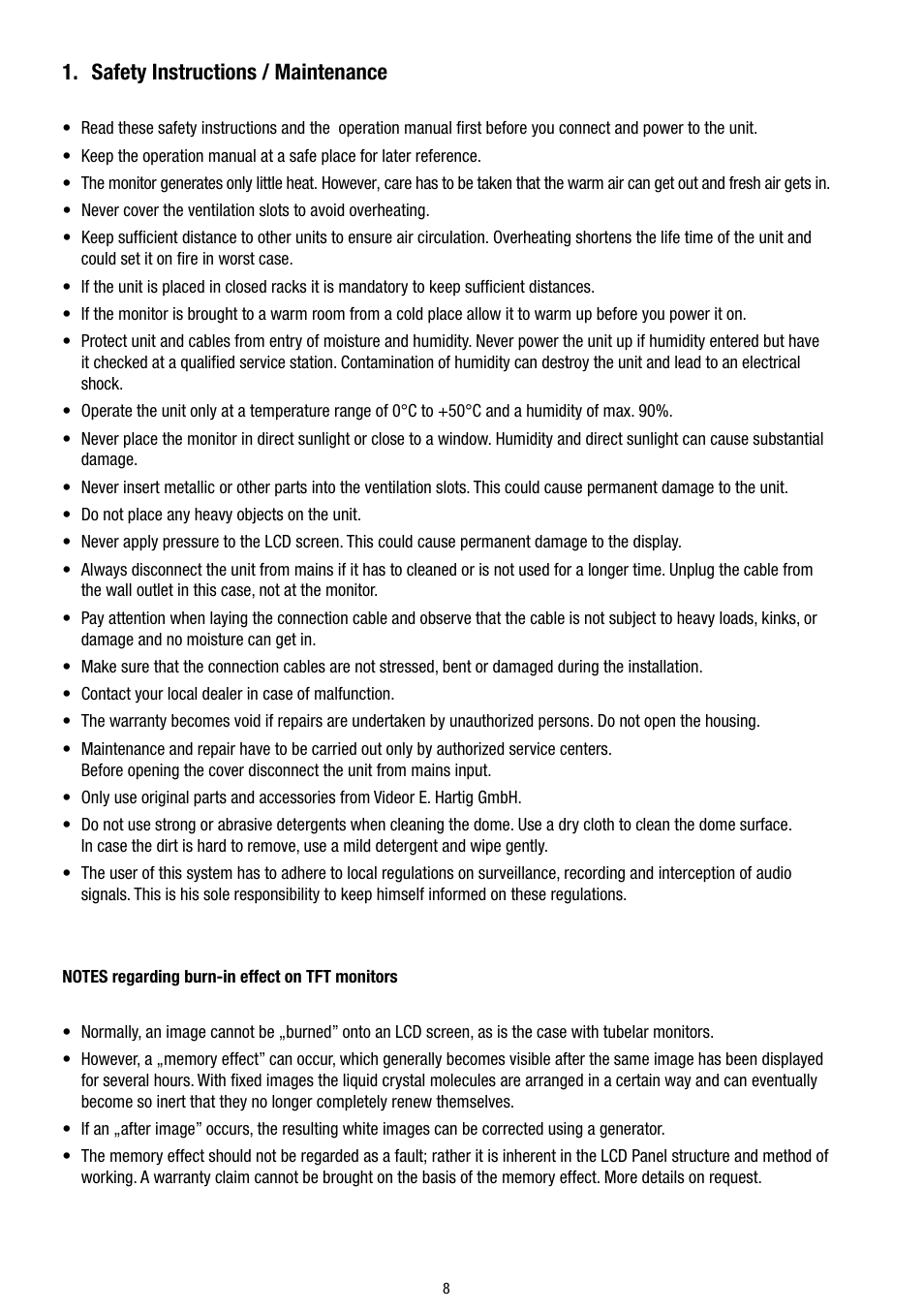 Safety instructions / maintenance | Eneo VMC-5.6/2S-LCD User Manual | Page 8 / 24