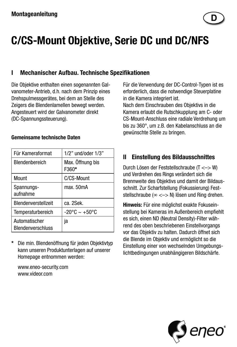 Eneo F03Z06NDDC-MP User Manual | 8 pages