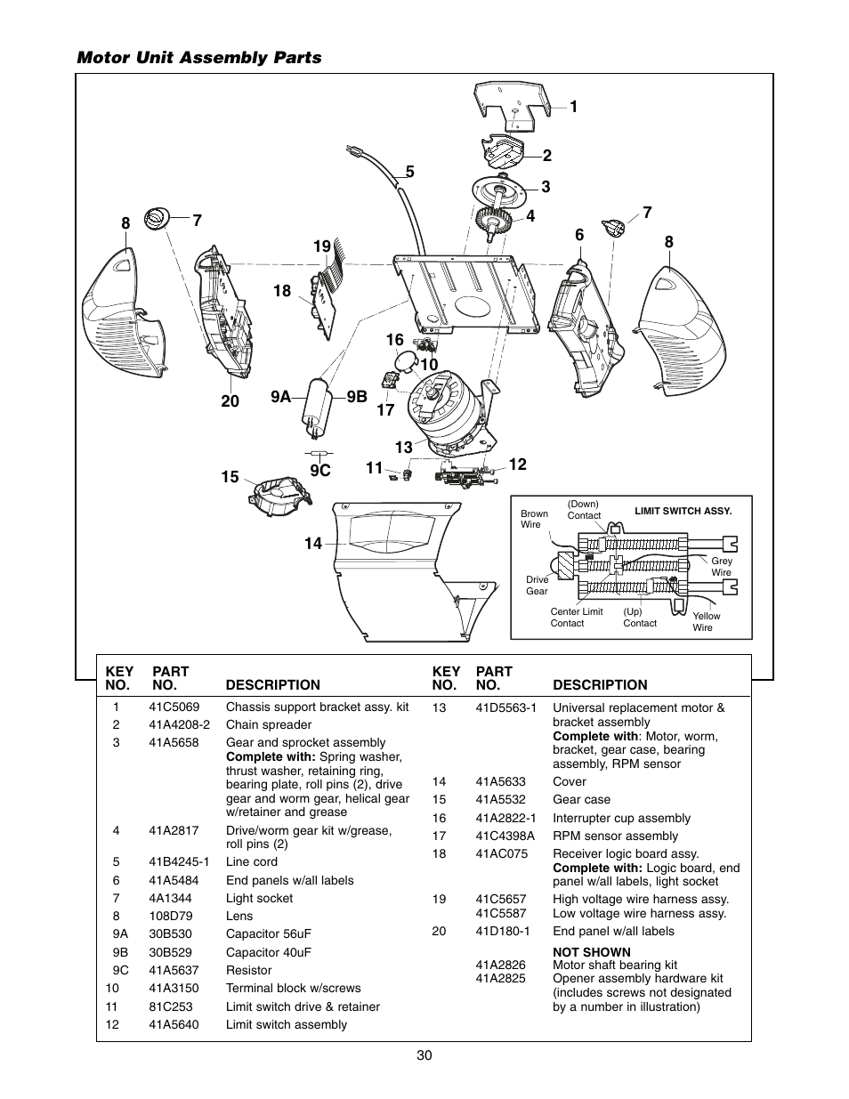 Motor unit assembly parts | Chamberlain 3595LM User Manual | Page 30 / 32