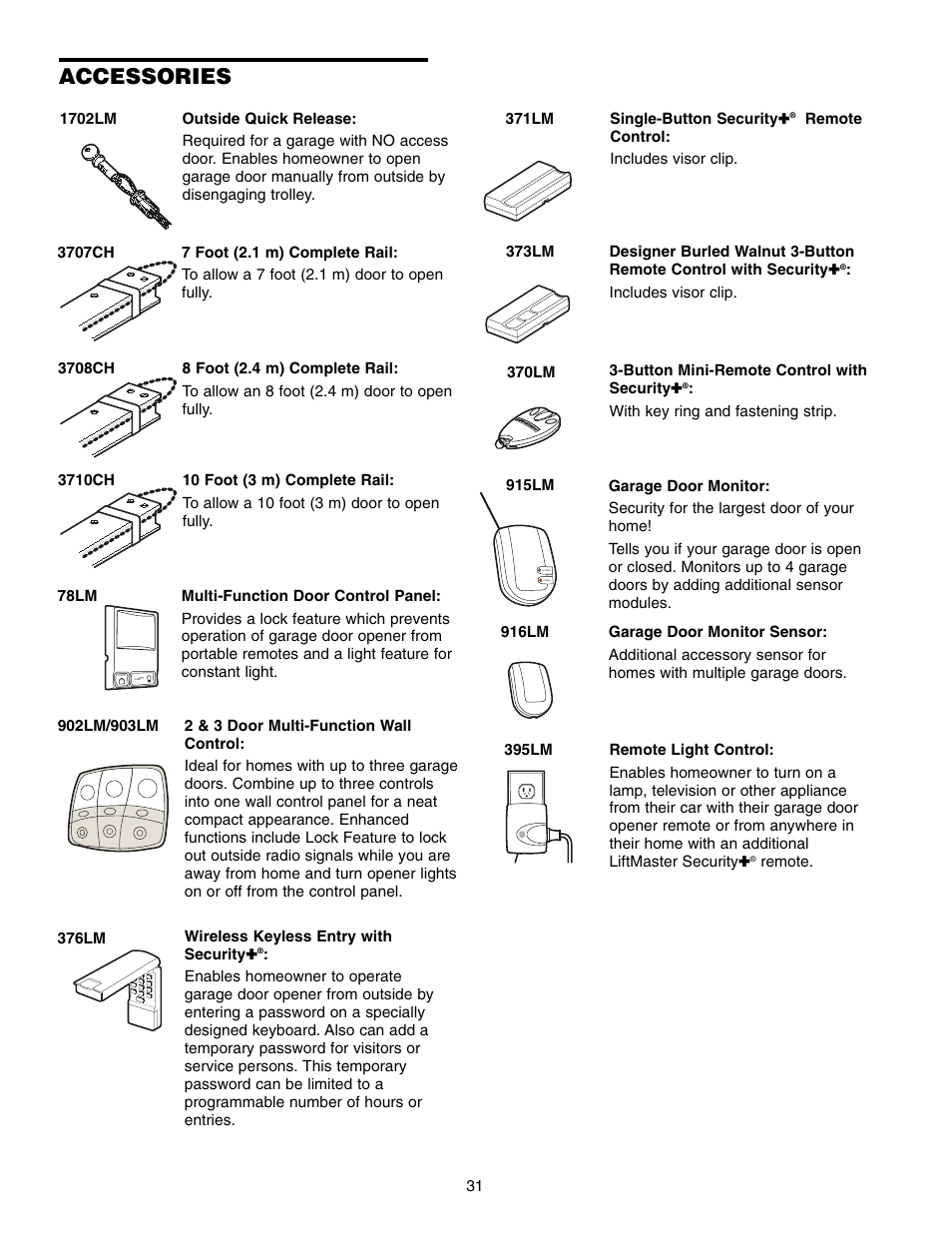 Accessories | Chamberlain 3595LM User Manual | Page 31 / 32