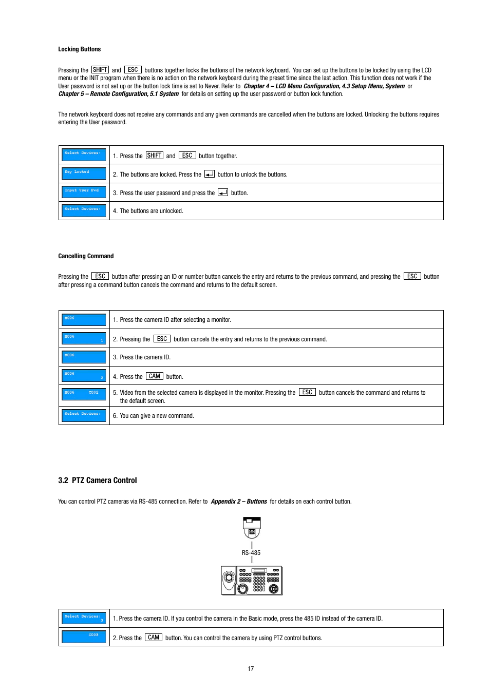 2 ptz camera control | Eneo KBD-NSC-100 User Manual | Page 17 / 40