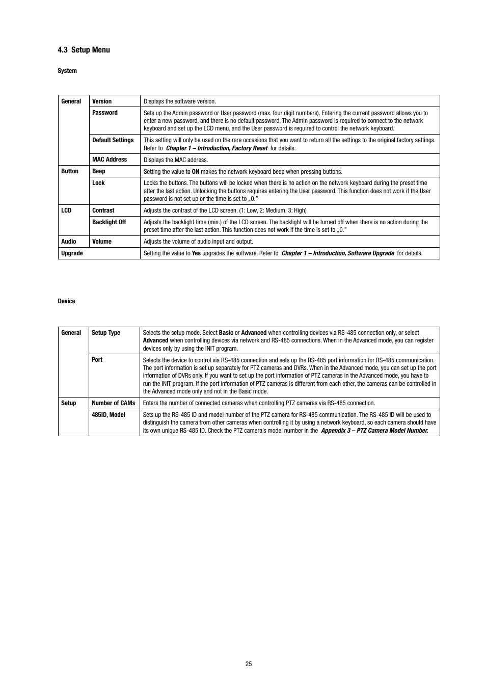 3 setup menu | Eneo KBD-NSC-100 User Manual | Page 25 / 40