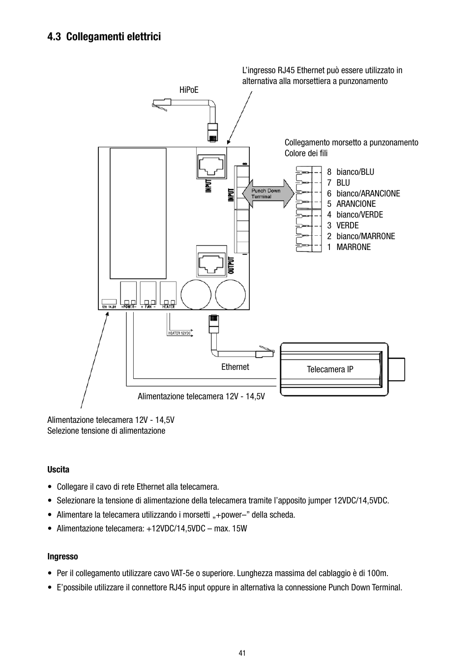 3 collegamenti elettrici | Eneo VTL-300/WW-POEB User Manual | Page 41 / 56