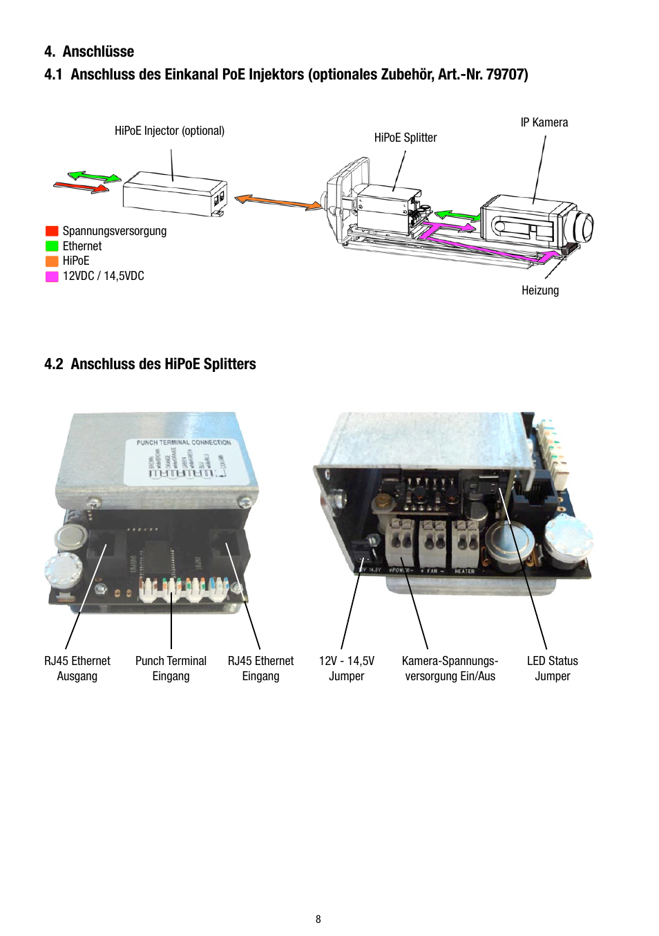 2 anschluss des hipoe splitters | Eneo VTL-300/WW-POEB User Manual | Page 8 / 56