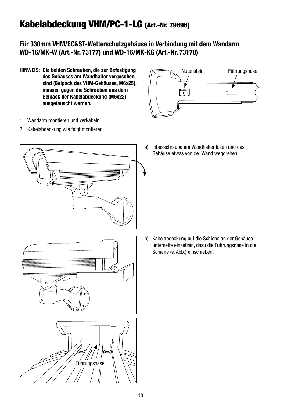 Kabelabdeckung vhm/pc-1-lg | Eneo VHM/ECLKA-W User Manual | Page 10 / 40