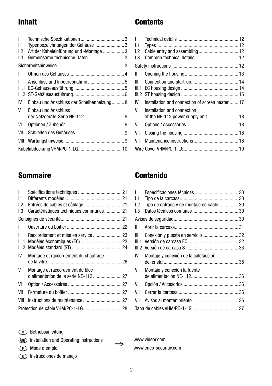 Eneo VHM/ECLKA-W User Manual | Page 2 / 40