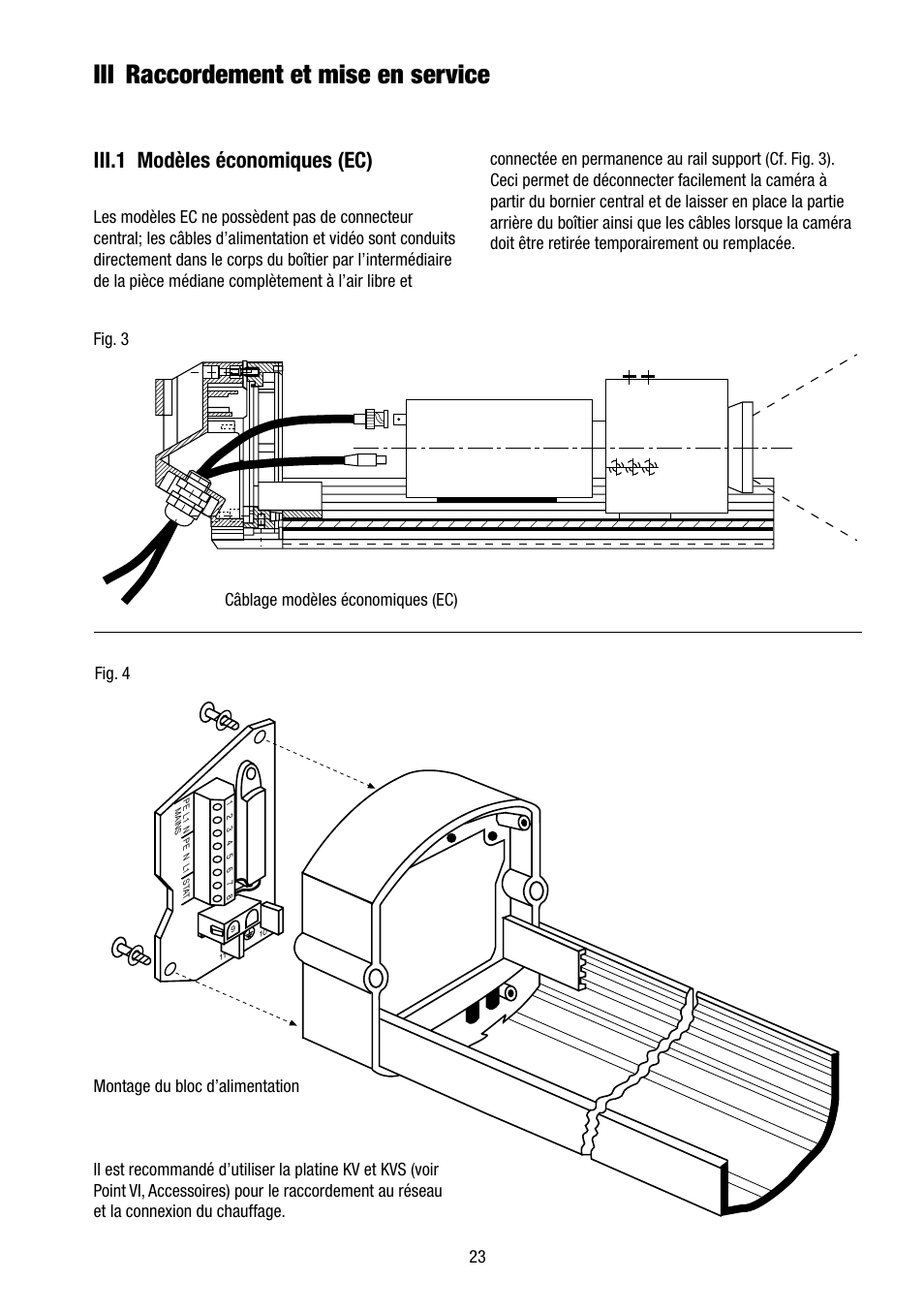 Iii raccordement et mise en service, Iii.1 modèles économiques (ec), 3 montage du bloc d’alimentation | Eneo VHM/ECLKA-W User Manual | Page 23 / 40