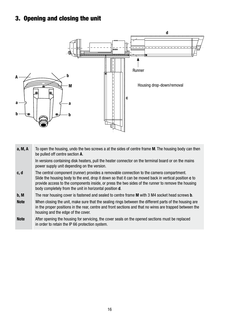 Opening and closing the unit | Eneo VHM/ZLB-W User Manual | Page 16 / 52